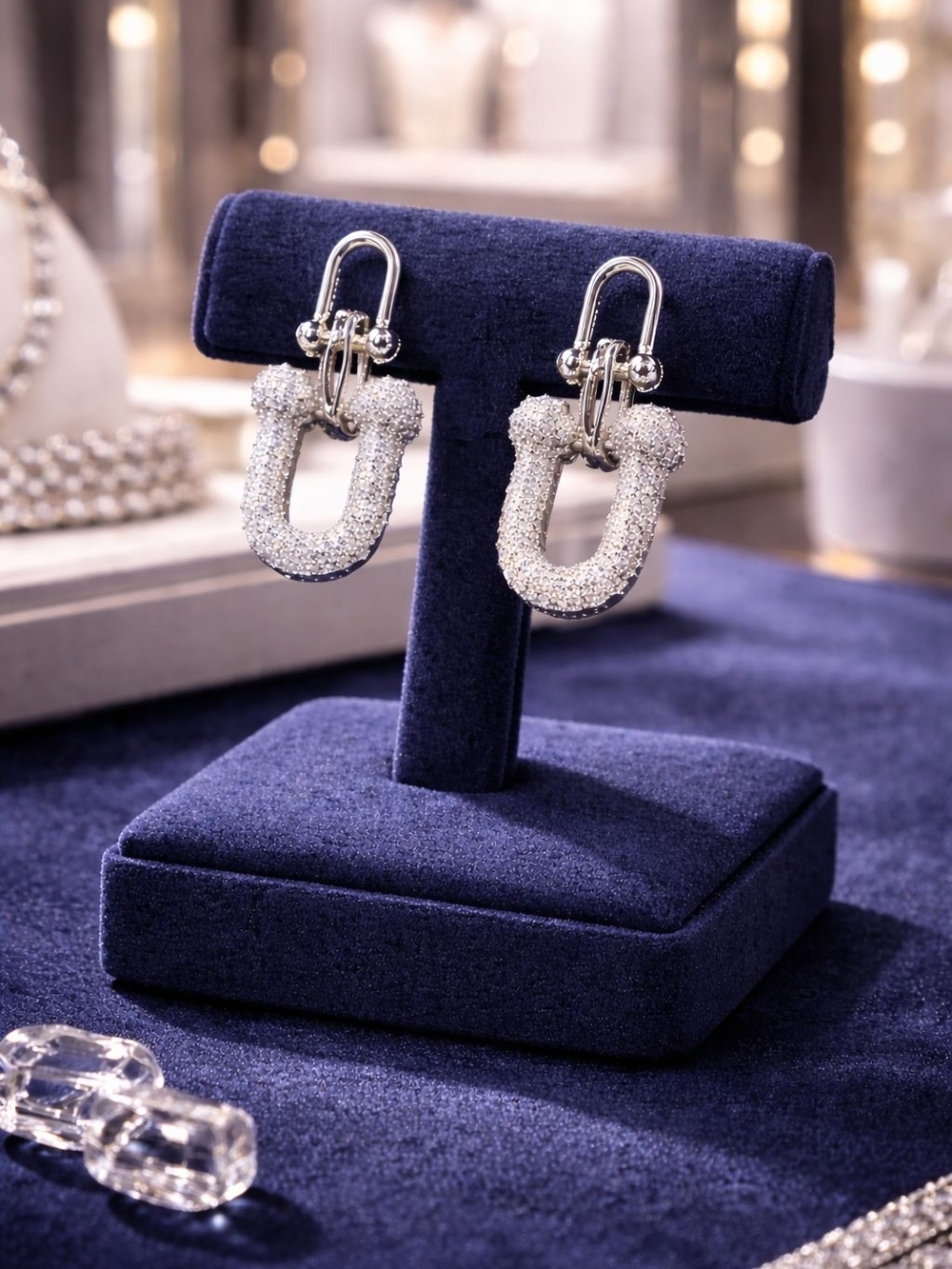 Silver Crystal U-Hoop Drop Earrings - Picture 4 of 5